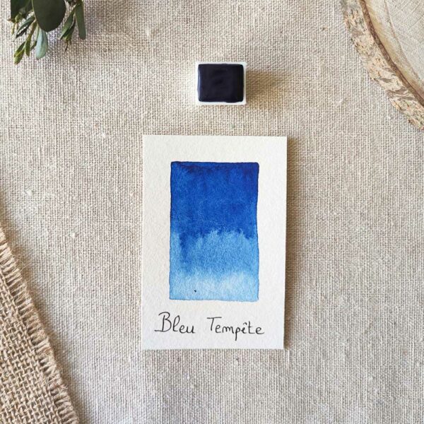 Aquarelle artisanale Bleu Tempête en demi-godet