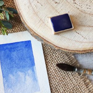 Aquarelle artisanale Bleuet en quart de godet