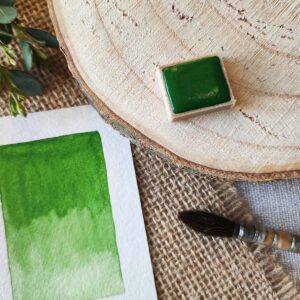 Aquarelle artisanale vert Grenouille en quart de godet