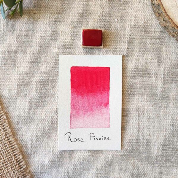 Aquarelle artisanale Rose Pivoine en quart de godet