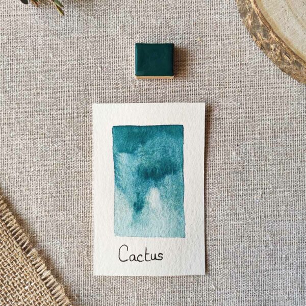 Aquarelle artisanale granuleuse duo-chrome Cactus en quart de godet