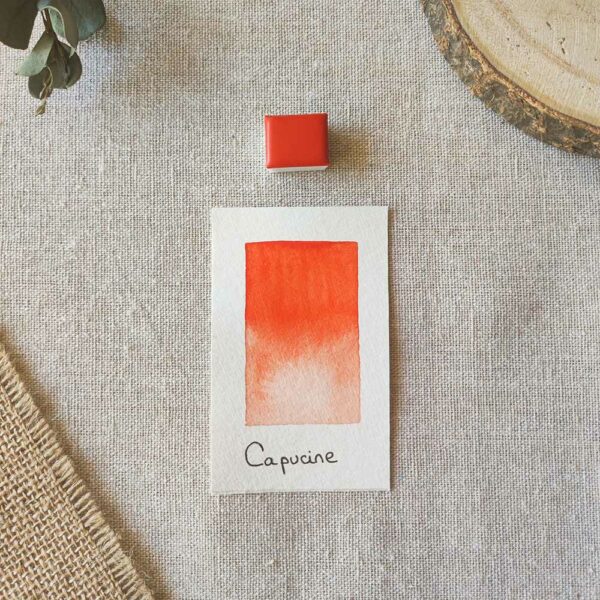 Aquarelle artisanale Capucine en demi godet