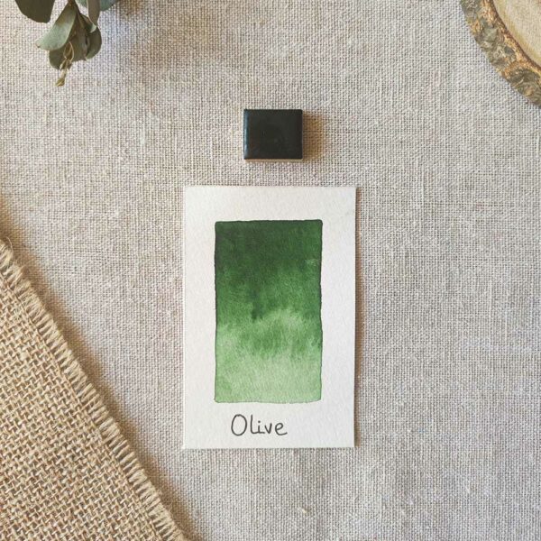 Aquarelle artisanale Olive en quart de godet