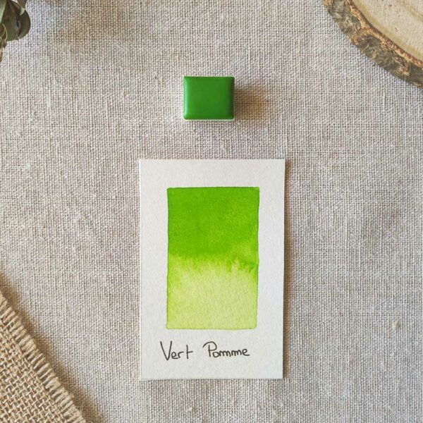Aquarelle artisanale Vert Pomme en demi godet