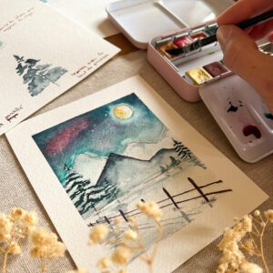 Atelier café aquarelle - Paysage hivernal